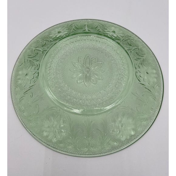 Vintage Tiara Glass Chantilly Green Dinner Plates Set of 8 Indiana Glass 10 3/8" - Picture 5 of 7